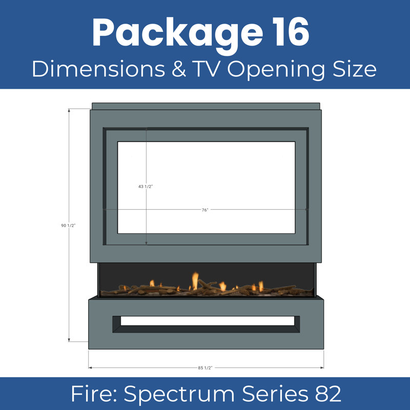  Pre-Built Media Wall Package 16 | Includes 82 Inch Spectrum 3-Sided Electric Fireplace | TV Feature Wall with LED Flame Effect | Made in the UK
