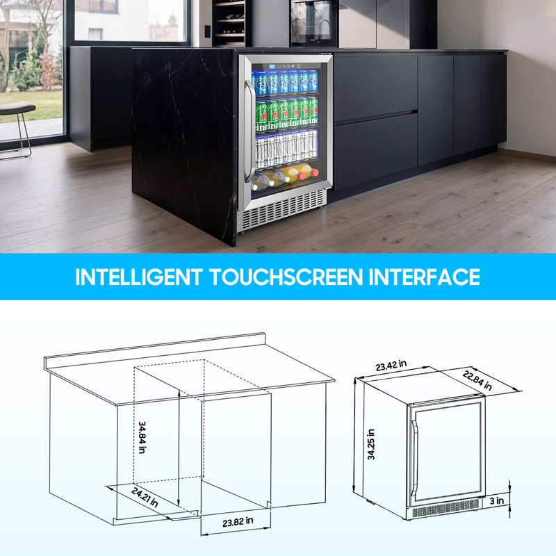 Réfrigérateur à boissons de 4,9 pieds cubes, refroidisseur à boissons de 200 canettes encastré / autoportant, réfrigérateur à bière sous le comptoir avec soda en verre pour la cuisine, le bar ou le bureau