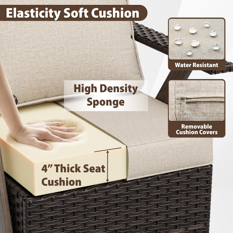 2-Person Polyethylene (PE) Wicker Outdoor Lounge R-Armrest, Swivel & Rocking Chair with Beige Cushions, Beige