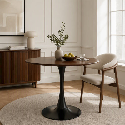 Table de salle à manger ronde tulipe de style moderne du milieu du siècle, table bistro de 80 cm avec plateau en MDF et pied central en acier, table basse idéale pour les petits espaces, le salon et les appartements