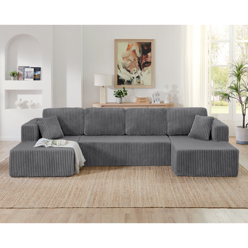 U Shape Modular Sectional Sofa, Gray Fabric