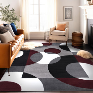 Amirr Geometric Burgundy/Gray/White Area Rug