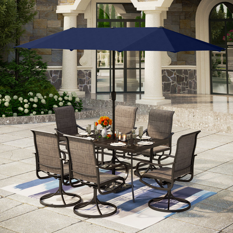 Ensemble de salle à manger rectangulaire pour 6 personnes 60 "avec parasol Leonard