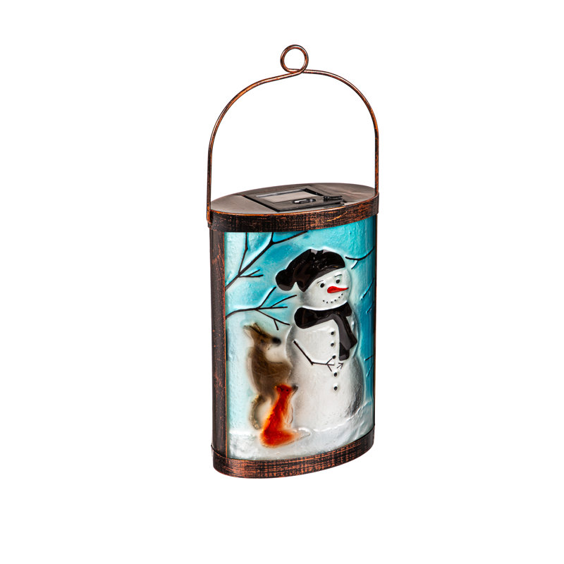 9.5" Solar glass lantern, Winter Frost Snowman