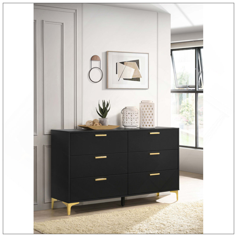 Commode rectangulaire à 6 tiroirs Lexie, Noir