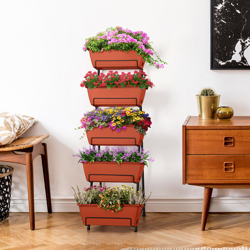 Jardinière verticale surélevée à 5 niveaux, Rouge