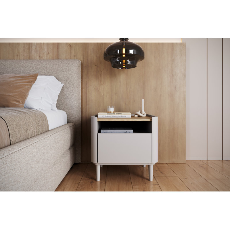 Blackett 50cm W Manufactured Wood Bedside Table, Cream