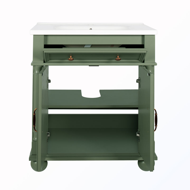 Meuble-lavabo autoportant avec lavabo et rangement, Vert