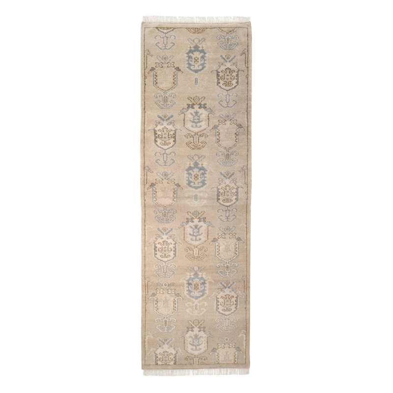 Ashby Hand Knotted Wool Oriental Area Rug in Taupe/Gray, Runner 2'6" x 8'