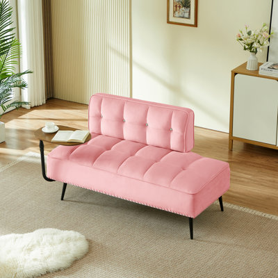Canapé 54 po à deux places en velours moderne avec table d'appoint rotative, banc, repose-pieds et coussins moelleux pour espaces de vie compacts