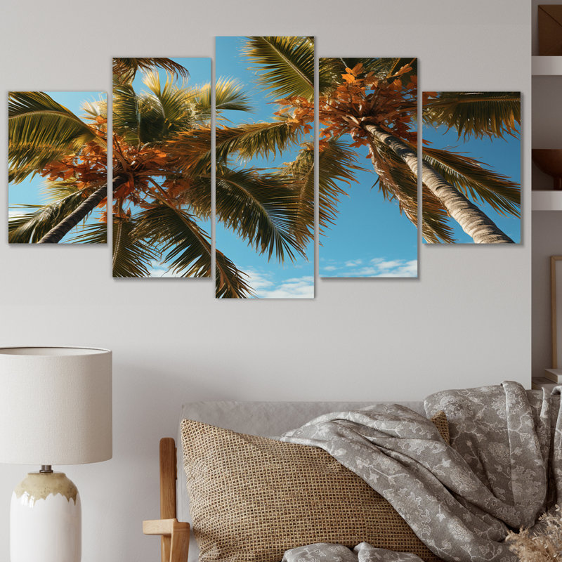 «Yellow Palm Trees Field V», reproduction d'art sur toile florale - 5 panneaux