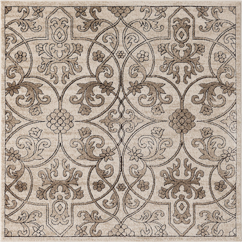 Dathon Floral Area Rug in Bone, Square 5'3"