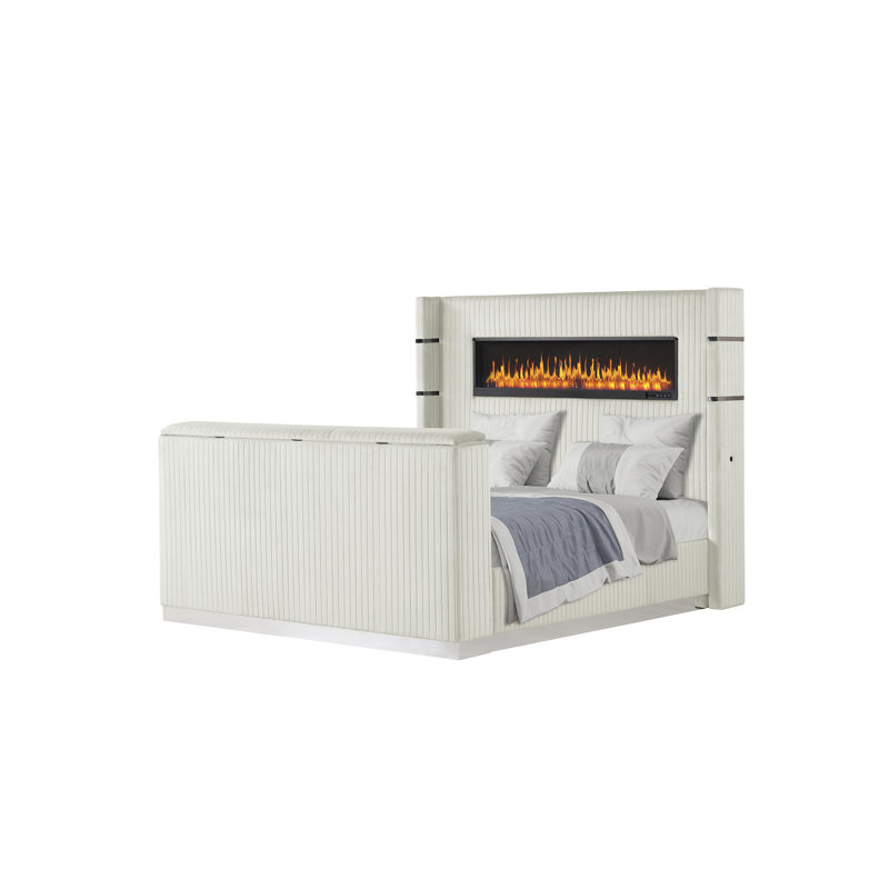 Limann Upholstered Wingback Bed, King, Beige