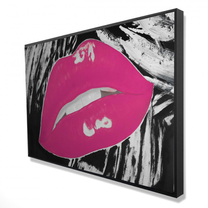 «Kissable Pink Glossy Lips» sur toile, H 24 po x l 36 po