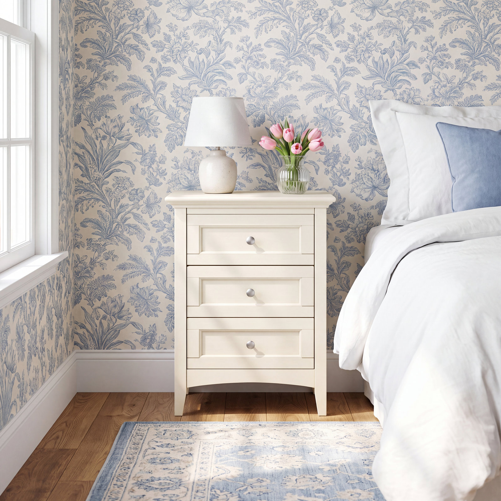 Melusina 3 - Drawer Nightstand, Off-White