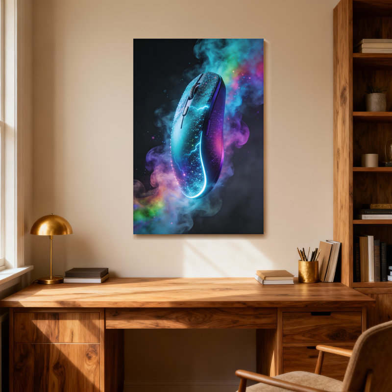 Abstract Cosmic Mouse With Neon Glow And Smoke, 18" H x 12" W