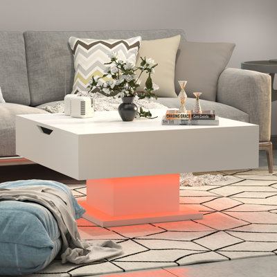 Table basse à plateau relevable avec rangement - Design carré en bois pour le salon, système d'éclairage à DEL RVB 16 couleurs