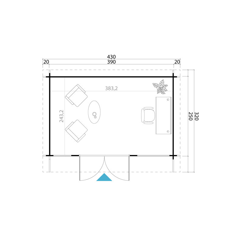Lasita Dorset 13 x 8.5 Ft. Premium Log Cabin With Tempered Double Glazing (34mm), Dorset 34 Lichtgrau