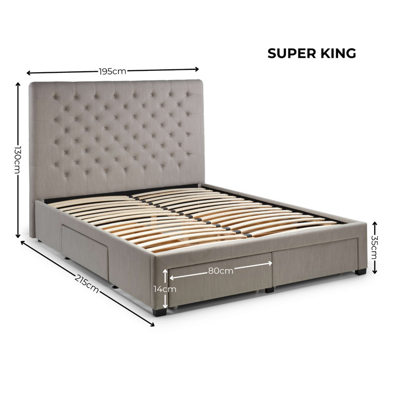 Rishi Upholstered Drawers Bed, Gray, Super King (6')
