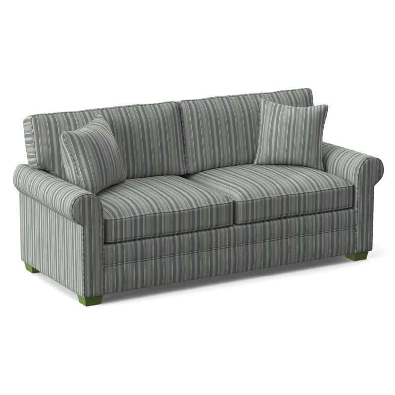 Bedford Sofa, Green and Blue Stripe; 0252-54, Frost White Finish