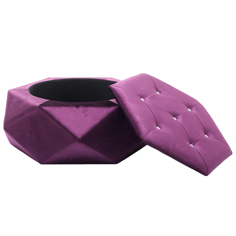 Velours mauve Polygon Diamond, repose-pieds multifonctionnel et rangement pour le vestibule de la chambre à coucher, L 34 po x l 30,5 po x H 13,5 po