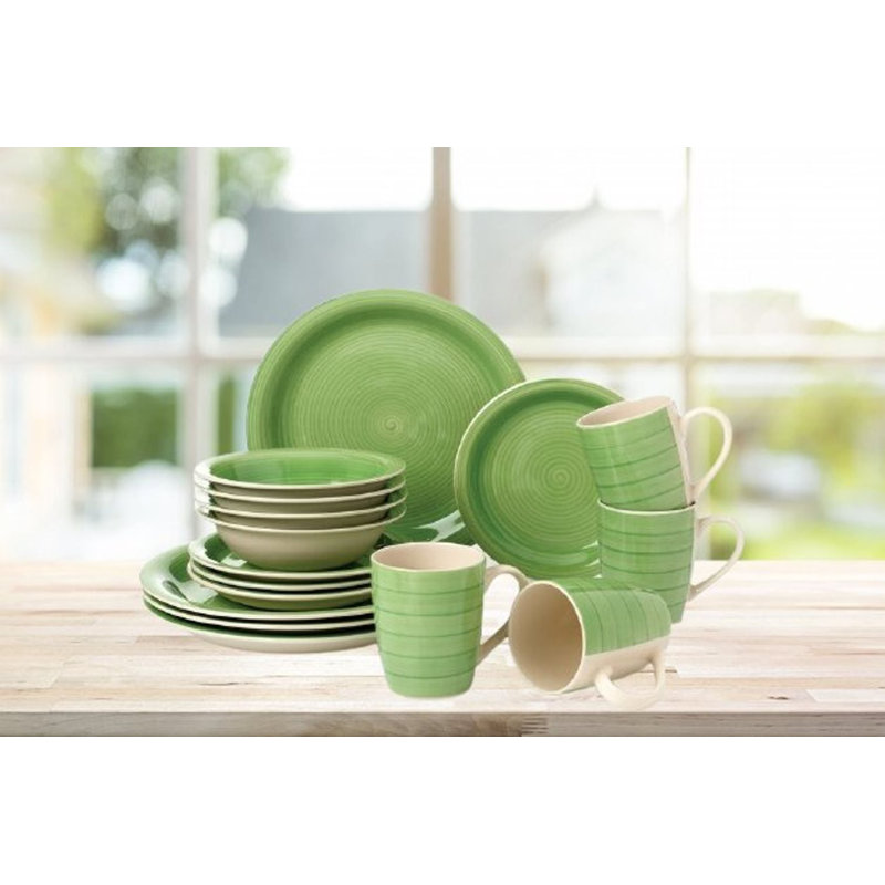 Aarabhi Piece Stoneware Dinnerware Set - Service for 4, Green