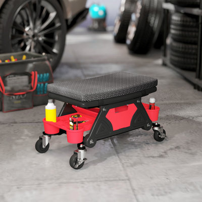 HOMCOM Rolling Mechanic Stool, 135kg Capacity, Padded Creeper Seat, Black