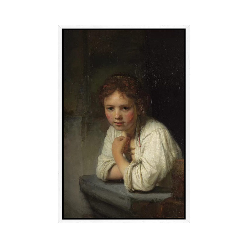 Girl At A Window, 1645 by Rembrandt Van Rijn - Painting on Canvas, White Framed, 66.04cm H x 45.72cm W x 3.81cm D