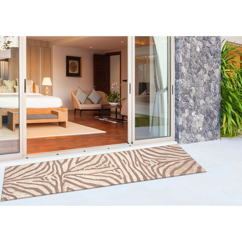 Tapis intérieur / extérieur brun touffeté à la main Afner, Tapis de couloir 2 pi x 8 pi