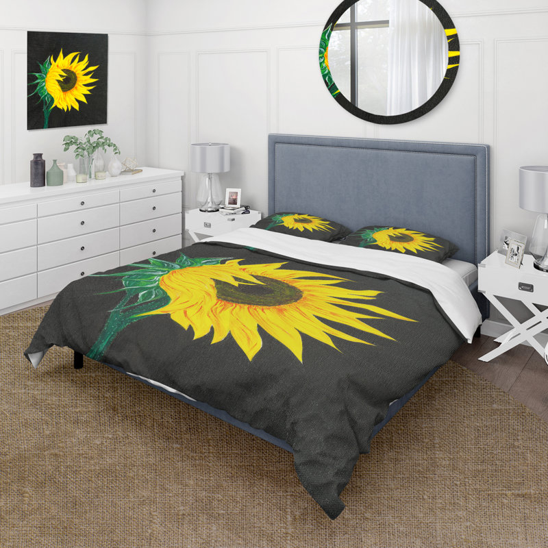 Ensemble de housse de couette en microfibre jaune / vert / noir mat, Housse de couette pour grand lit et 2 taies décor