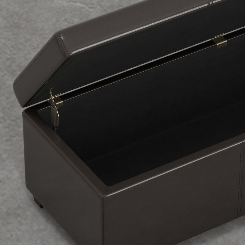 PU Upholstered Storage Ottoman Bench, Dark Brown