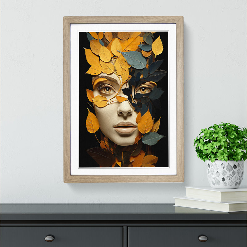 Leaf Dadaism - Single Picture Frame Print on Wood, Oak Framed, 46cm H x 34cm W x 2cm D