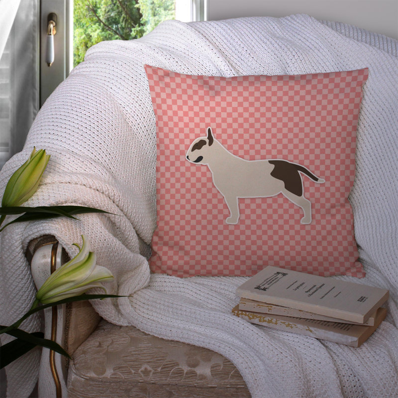 Coussin intérieur/extérieur bull terrier, H 14 po x l 14 po x P 3 po, Rose