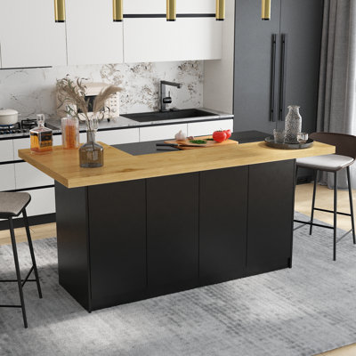 77.3"W Modern Kitchen Island With Storage Cabinets by Latitude Run