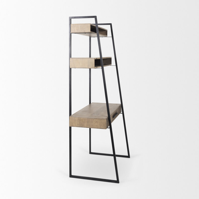 Bureau en bois massif Meredithe, Brun moyen / noir