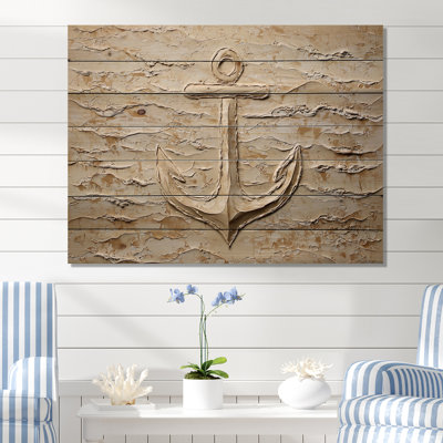 Anchor Away By The Sea I - Coastal Wood Wall Art On Natural Pine Wood