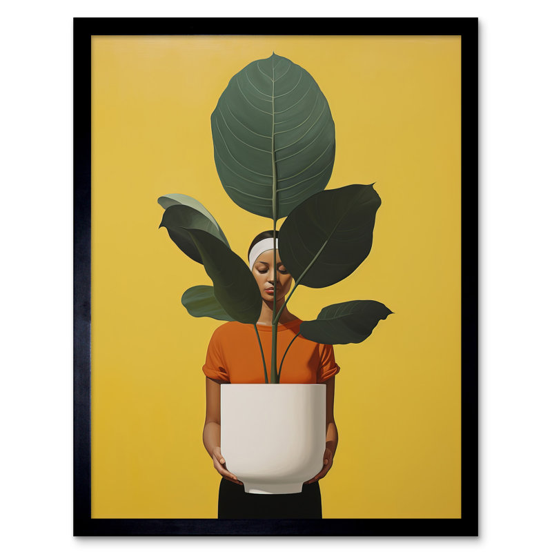 Rubber Tree Painting Yellow Orange Green Woman Minimalist - Single Picture Frame Print