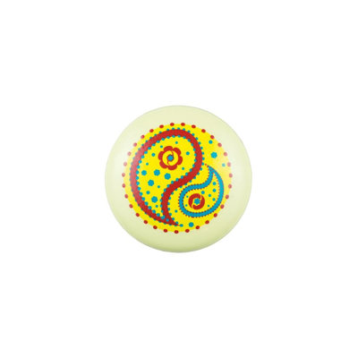 Hand Painted 1-1/2" Diameter Cream and Yellow Paisley Round Wood Cabinet Knob