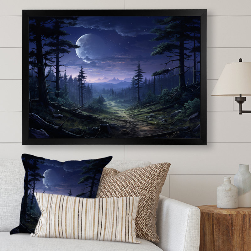 " Pine Tree Moonlit Serenade II ", Black Single Picture Framed, 24" H x 32" W x 1" D