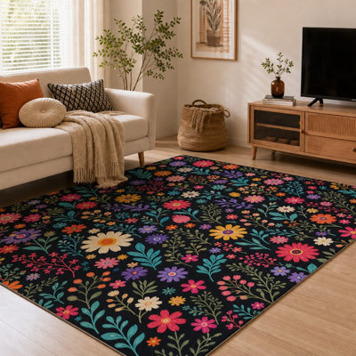 1Pcs Colorful Floral Pattern Area Rug - Vibrant Blooming Design, Soft & Plush Touch, Easy Care Home Decor, Non-Slip Backing for Living Room Bedroom Kitchen Office Indoor Use for home detor