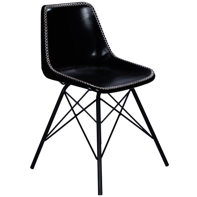 Glossop Leather Upholstered Side Chair, White Genuine Leather, Black