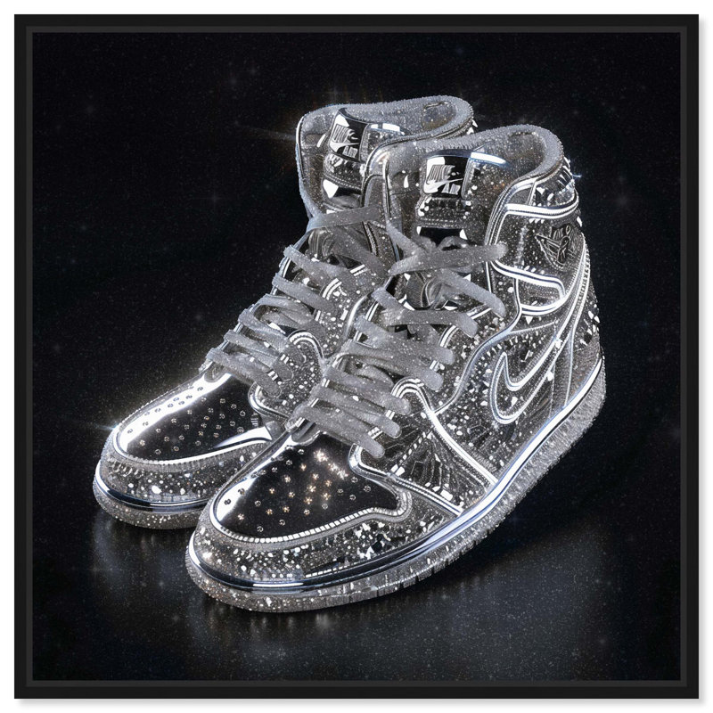 At At Sparkling Sneaker, impressions sur toile par Art Remedy, H 13 po x l 13 po, Cadre flottant noir