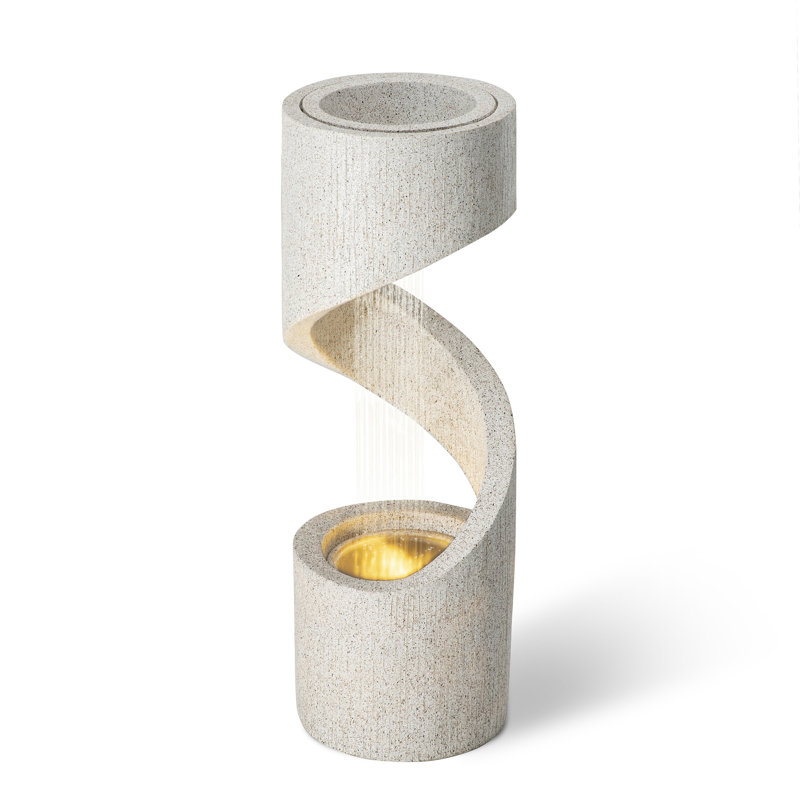 Zia Weather Resistant Column Fountain with Light, 40" H x 14" W x 14" D, Sand Beige