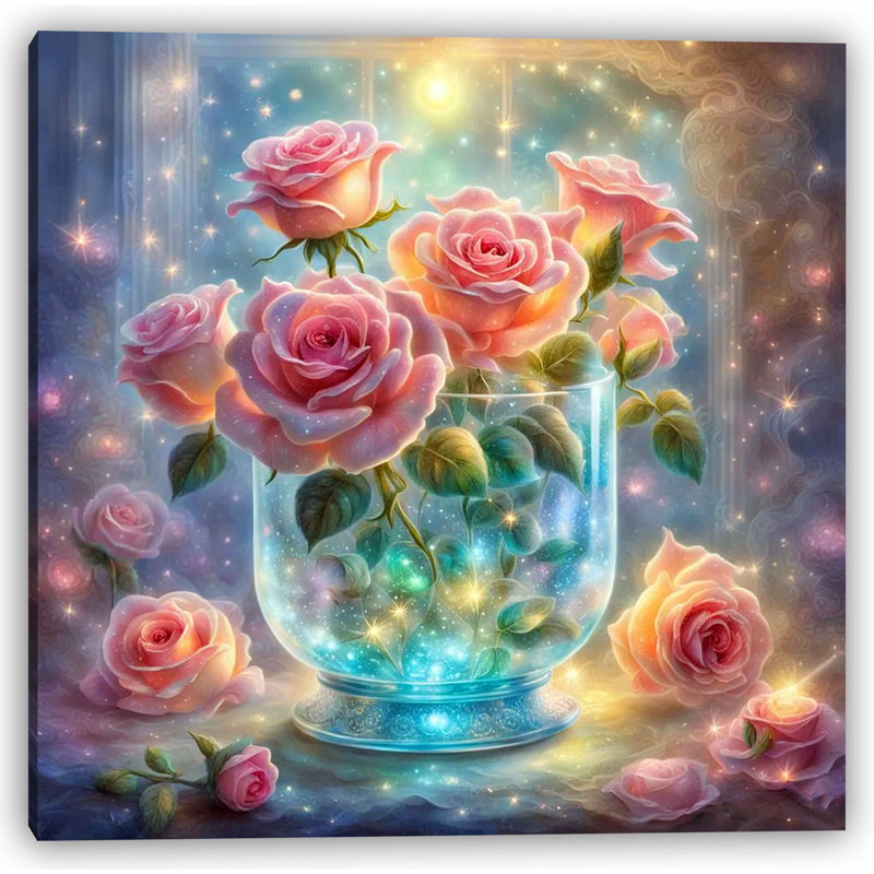 Luminous Roses - Art mural sur toile tendue, H 12 po x l 12 po x P 1 po