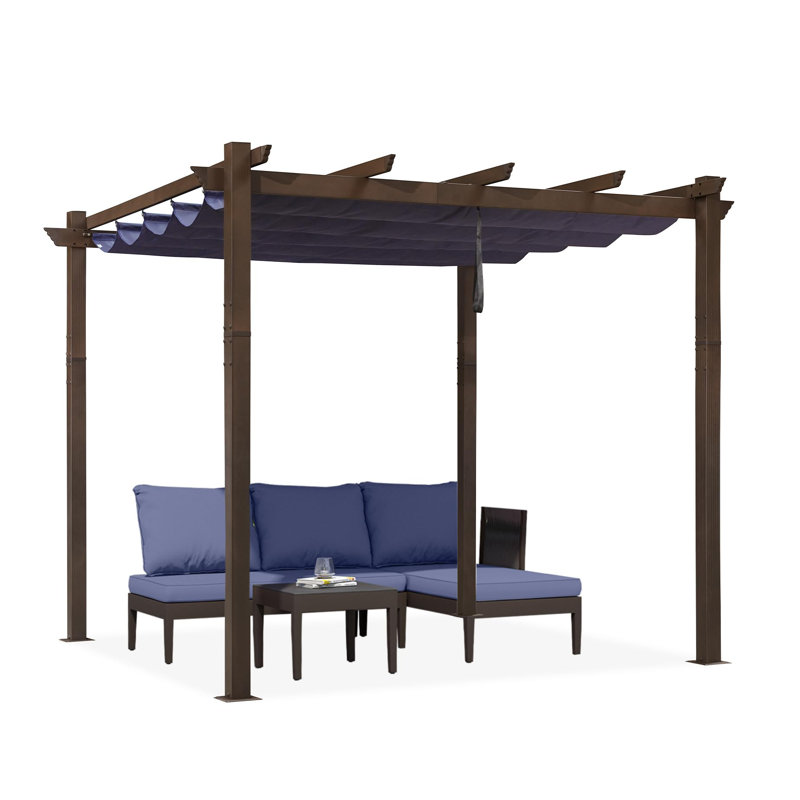 Purple Leaf Aluminium Pergola With Canopy, Navy Blue, 96.5"H x 118"W x 118"D