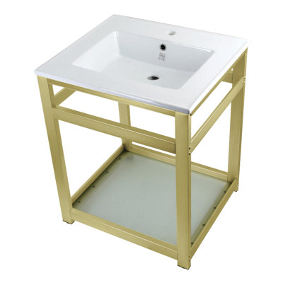 Lavabo console en laiton Kingston avec console en acier et tablette en verre Quadras Kingston