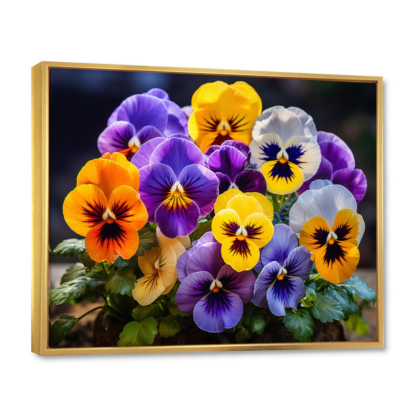 «Purple Pansies Vibrant Pansies», reproduction d'art sur toile encadrée, H 24 po x l 32 po x P 1 po, Cadre flottant doré