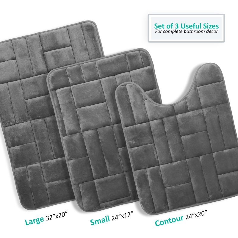 Ensemble de 3 tapis de bain en mousse viscoélastique absorbante ultra douce, Gris anthracite
