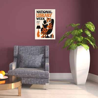 Cozy Reading Tiger Retro Vintage Cat Tiger Architecture Wall Art Print 1 Piece Wrapped Canvas Wall Art
