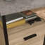 Bureau en bois en L avec tiroir classeur, brun